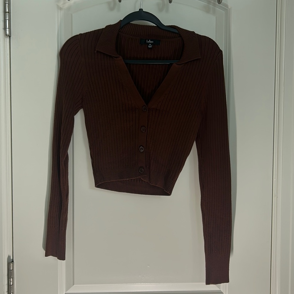 Lulus brown size medium sweater collar crop top